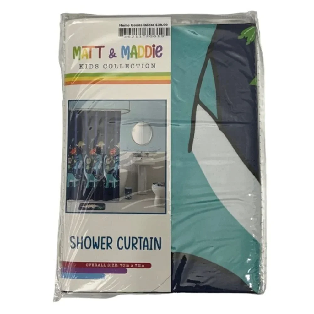Matt & Maddie Dinosaur Fabric Shower Curtain 70 X 72 In Dark Blue Multicolor